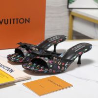 Louis Vuitton x TM 6AM Slides 55mm Women Monogram Multicolor Canvas Black