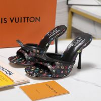 Louis Vuitton x TM 6AM Slides 90mm Women Monogram Multicolor Canvas Black