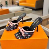 Louis Vuitton x TM 6AM Slides 90mm Women Monogram Multicolor Canvas Black/Pink