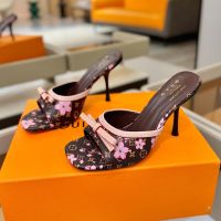 Louis Vuitton x TM 6AM Slides 90mm Women Monogram Canvas with Blossom Print Brown