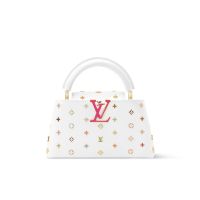 Louis Vuitton x TM Capucines East-West Mini Handbag in Cowhide Leather with Multicolored Enamel Flower Studs M27636 White