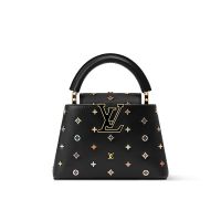 Louis Vuitton x TM Capucines Mini Handbag in Cowhide Leather with Multicolored Flower Studs M27637 Black