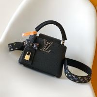 Louis Vuitton x TM Capucines Mini Handbag with Multicolored Flower Strap in Taurillon Leather Black