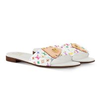 Louis Vuitton x TM LV Frame Flat Slides Women Monogram Multicolor Canvas White