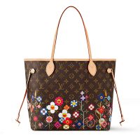 Louis Vuitton x TM Neverfull MM Tote in Monogram Canvas with Flowers M13271 Brown