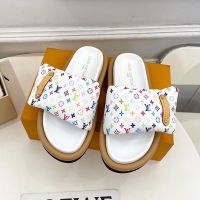 Louis Vuitton x TM Pool Pillow Flat Comfort Slides Unisex Monogram Multicolor Nylon White