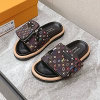 Louis Vuitton x TM Pool Pillow Flat Comfort Slides Unisex Monogram Multicolor Nylon with Zip Pouch Black/Brown