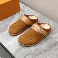 Louis Vuitton LV To-Go Flat Comfort Clogs Women Monogram Embossed Suede Brown