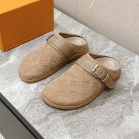Louis Vuitton LV To-Go Flat Comfort Clogs Women Monogram Embossed Suede Grey