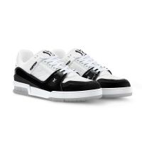 Louis Vuitton LV Trainer Sneakers Unisex Patent Leather and Monogram Grained Calf Leather 1AJ130 White/Black