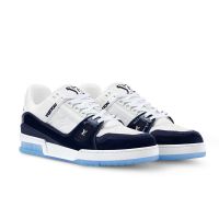 Louis Vuitton LV Trainer Sneakers Unisex Patent Leather and Monogram Grained Calf Leather 1AJ190 White/Blue