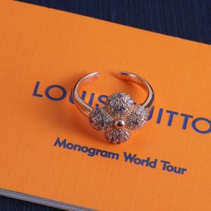 Louis Vuitton Louisa Open Ring In Metal with Crystals Rose Gold