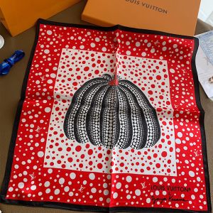 Louis Vuitton Pumpkin Square Scarf 50 with Yayoi Kusama Infinity Dots In Silk Red