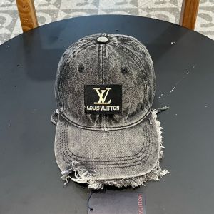 Louis Vuitton LV Logo Patch Baseball Cap In Denim Black
