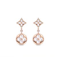 Louis Vuitton Color Blossom Long Earrings In Metal Q96668 Rose Gold/White
