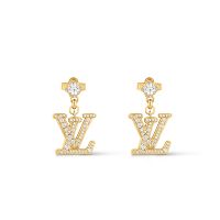 Louis Vuitton Lady LV Earrings In Metal with Crystals M01844 Gold