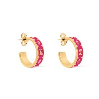 Louis Vuitton Nanogram Earrings In Metal with Enamel M01068 Gold/Fuchsia