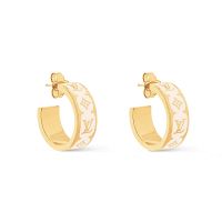 Louis Vuitton Nanogram Earrings In Metal with Enamel M01830 Gold/White